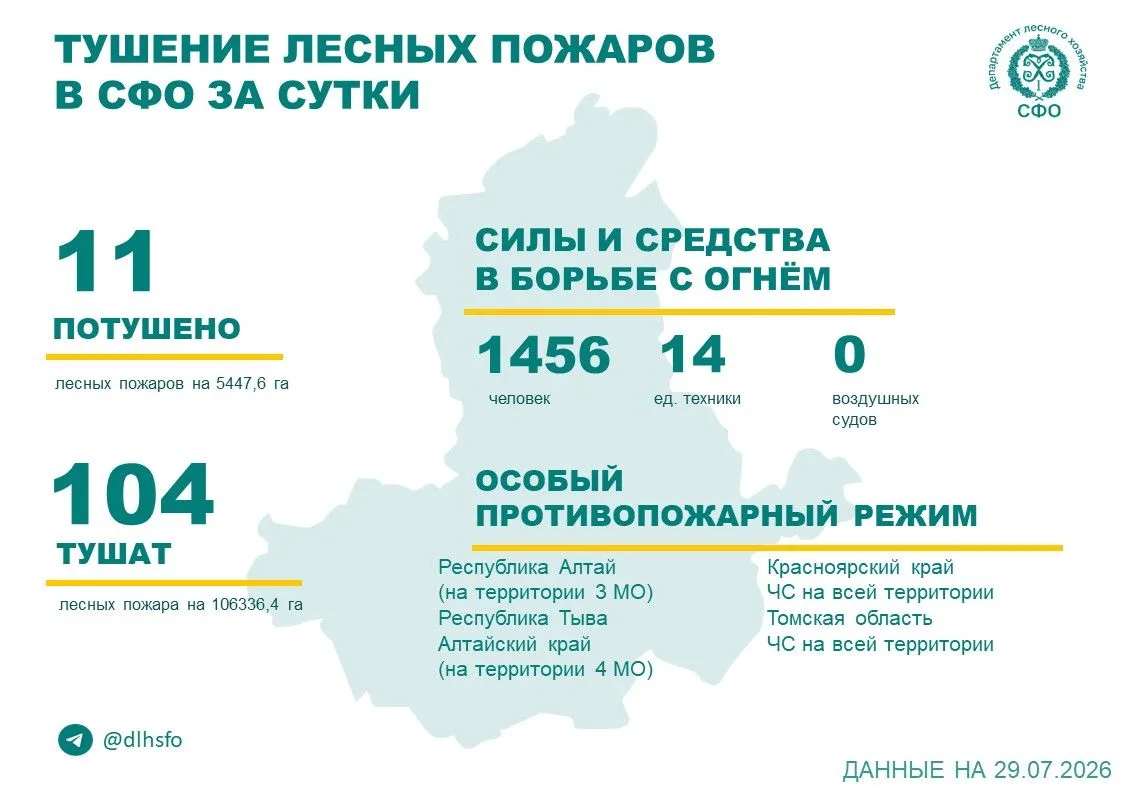 🟢За прошедшие сутки в 4 регионах Сибирского федерального округа потушили 11 лесных пожаров.
 
🧑‍🚒