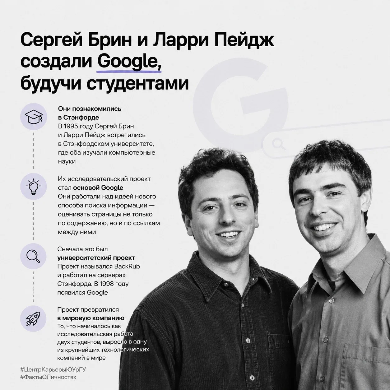 💡 Сергей Брин и Ларри Пейдж создали Google, будучи студентами
