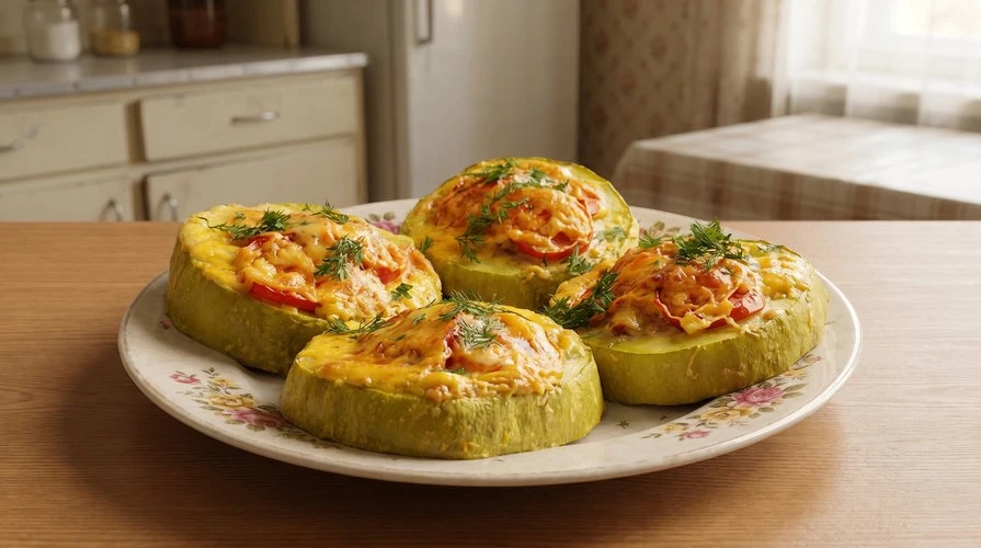 Фаршированные кабачки — Сочные, ароматные кабачки, фаршированные мясом, запечённые под сырной корочк