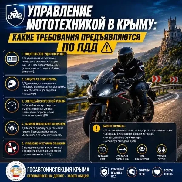 Госавтоинспекция Республики Крым напоминает: управление мотоциклом, мопедом или скутером без необход