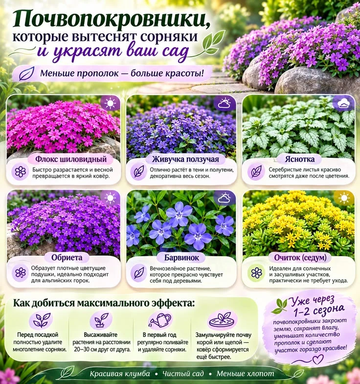 Почвопокровники,которые вытеснят сорняки и украсят ваш сад