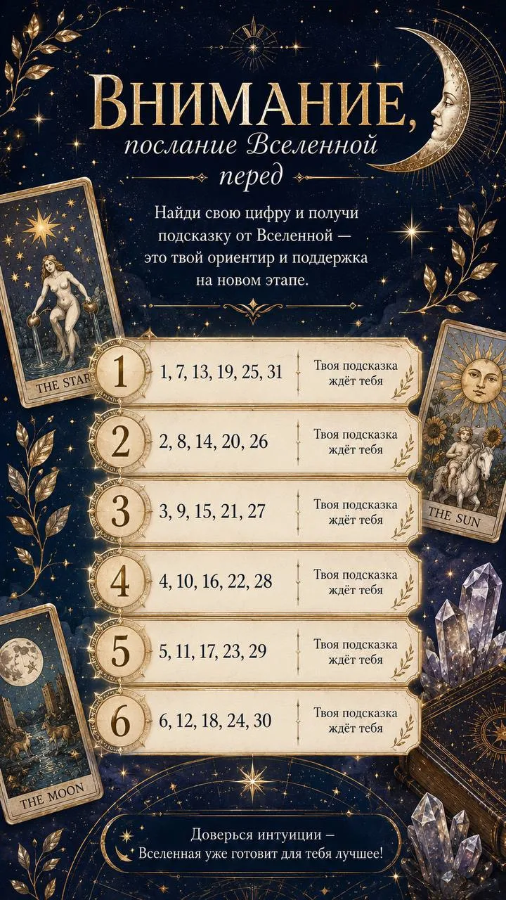 ✨ У Вселенной есть послание именно для тебя.

Не раздумывая долго, назови число от 1 до 9, которое п