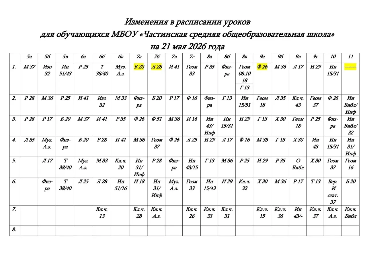 Изменения в расписании