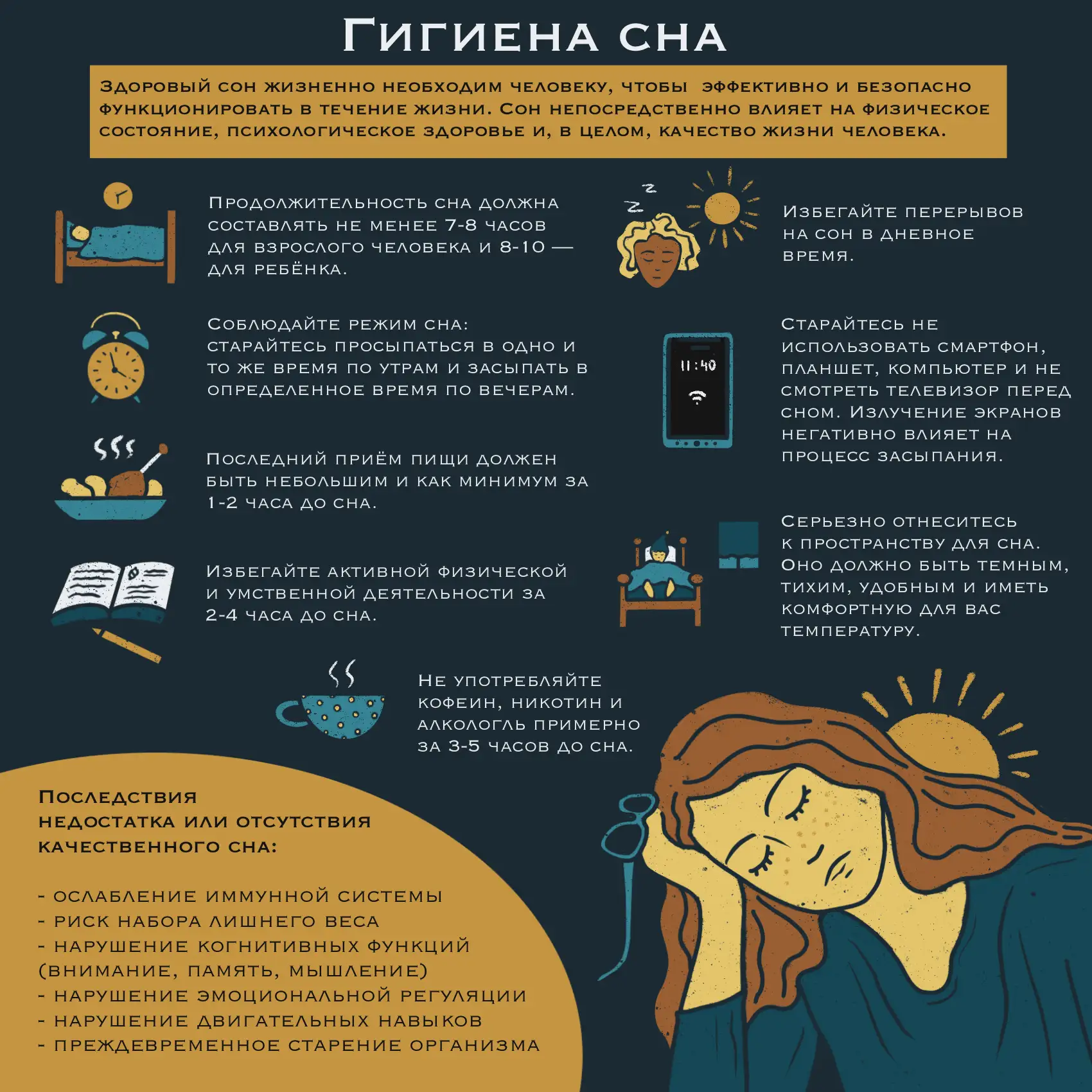 В продолжение к вчерашнему посту: нужно соблюдать гигиену сна. Данные правила помогают ...