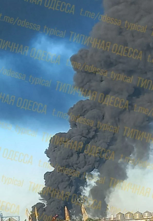 Фото пожара в районе Ильичёвска Одесской области.