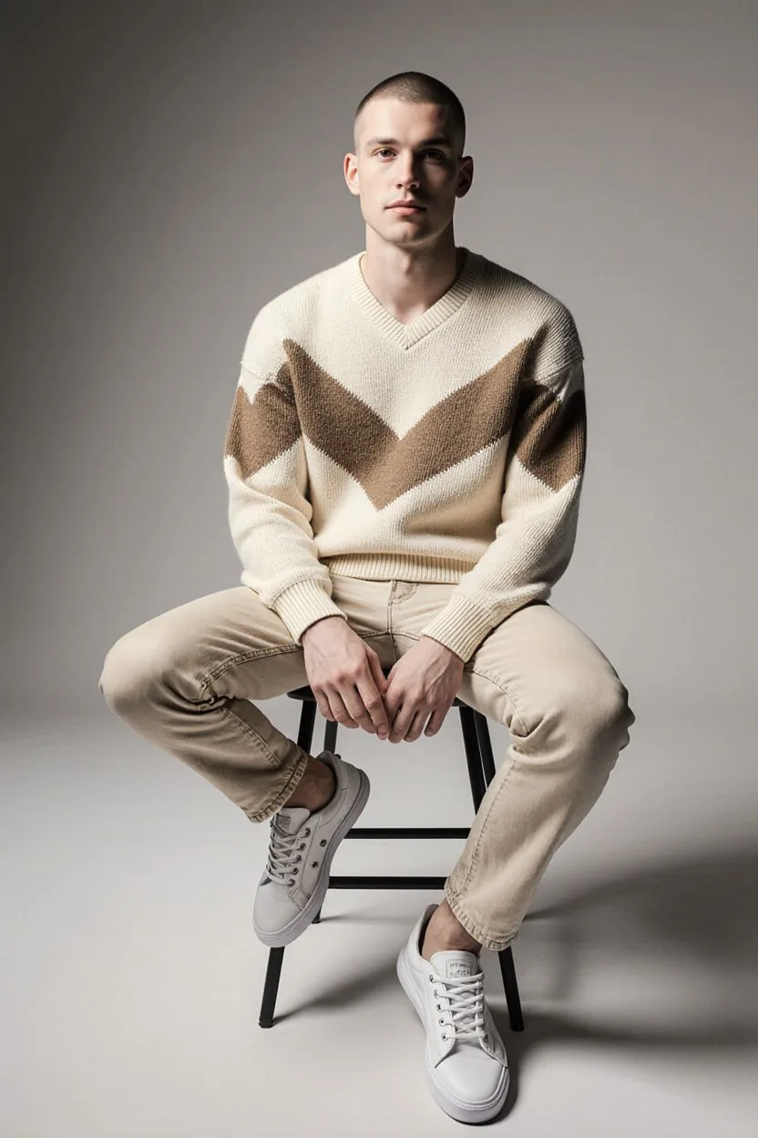 🖼 Man sits relaxed on stool