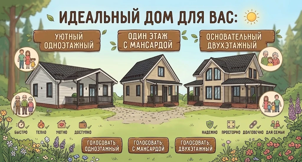 Идеальный дом для вас: уютный одноэтажный или основательный двухэтажный, или что-то сре...