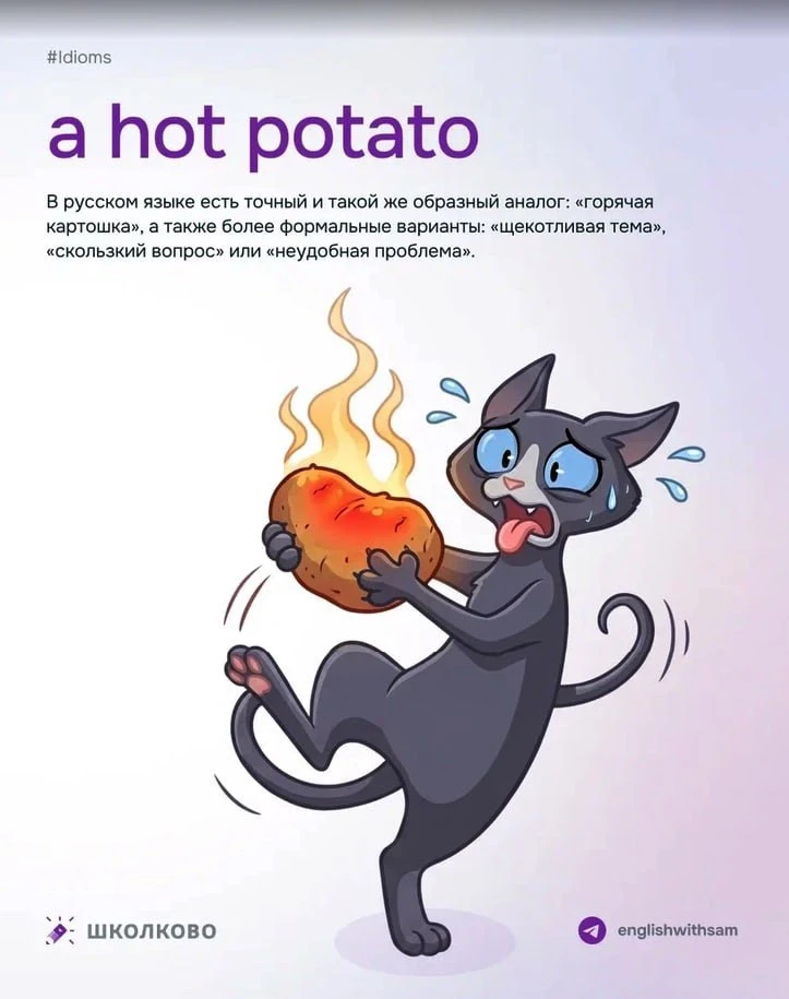 #vocabulary 
#idioms

Запускаю челлендж 100 идиом для ЕГЭ

1 из 100 

HOT POTATO 🔥
HOT POTATO 🔥
HO