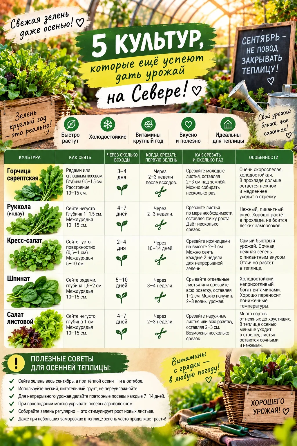 🌱 НЕ ЗАКРЫВАЙТЕ ТЕПЛИЦУ В СЕНТЯБРЕ! 5 культур, которые ещё успеют дать урожай даже на ...