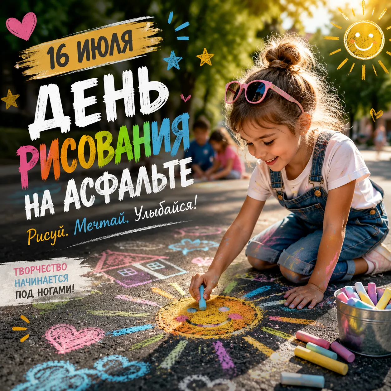 Сегодня, 1⃣6⃣июля, мы отмечаем День рисования мелом на асфальте.

Это прекрасная возможность для дет