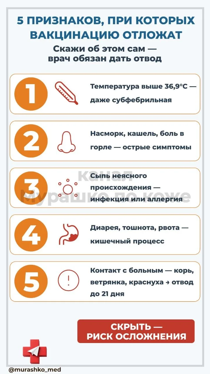 💉 Перед вакцинацией: 5️⃣ признаков, при которых вас отправят домой.