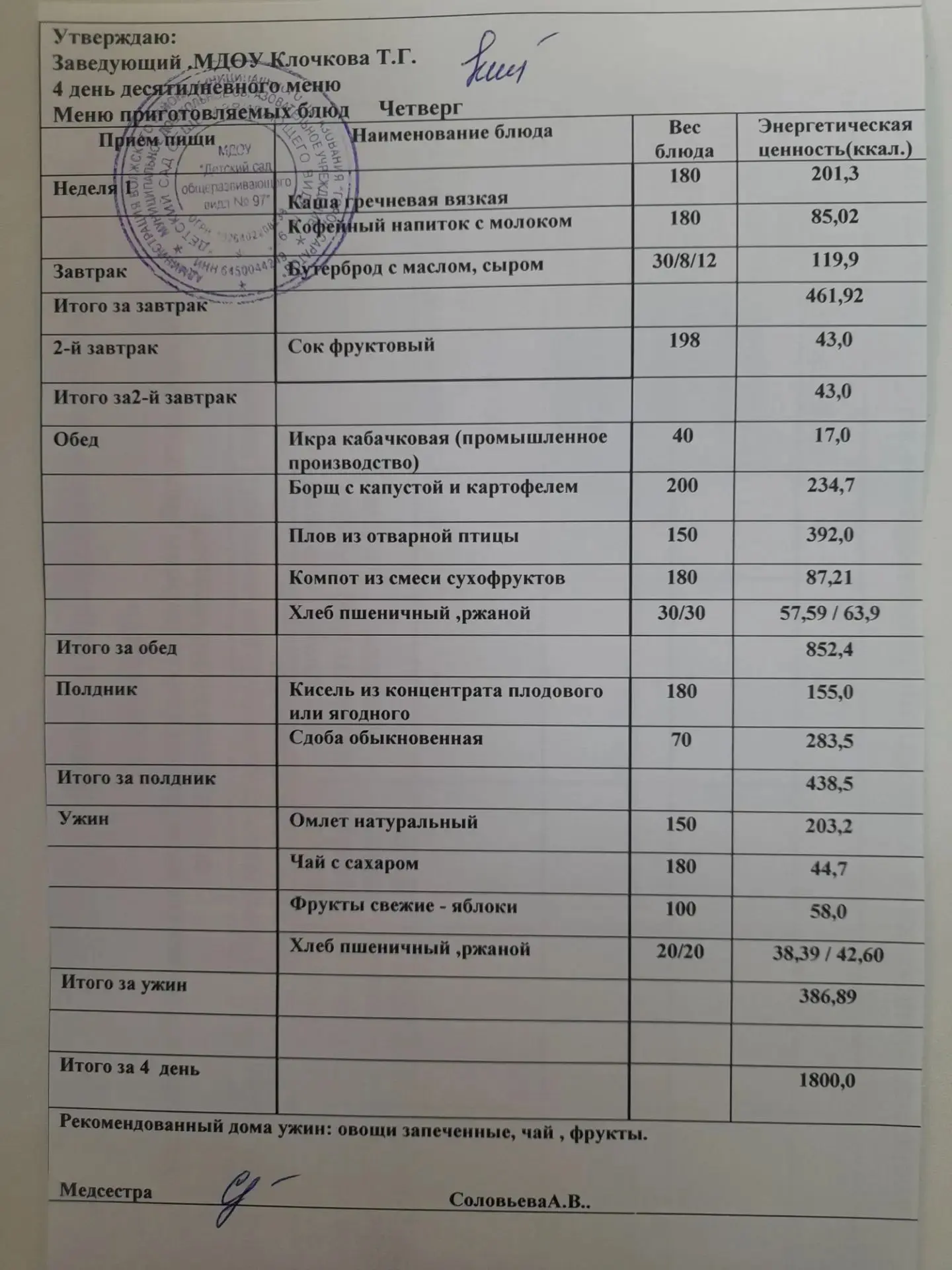 Наше меню 1.10.2026 г.