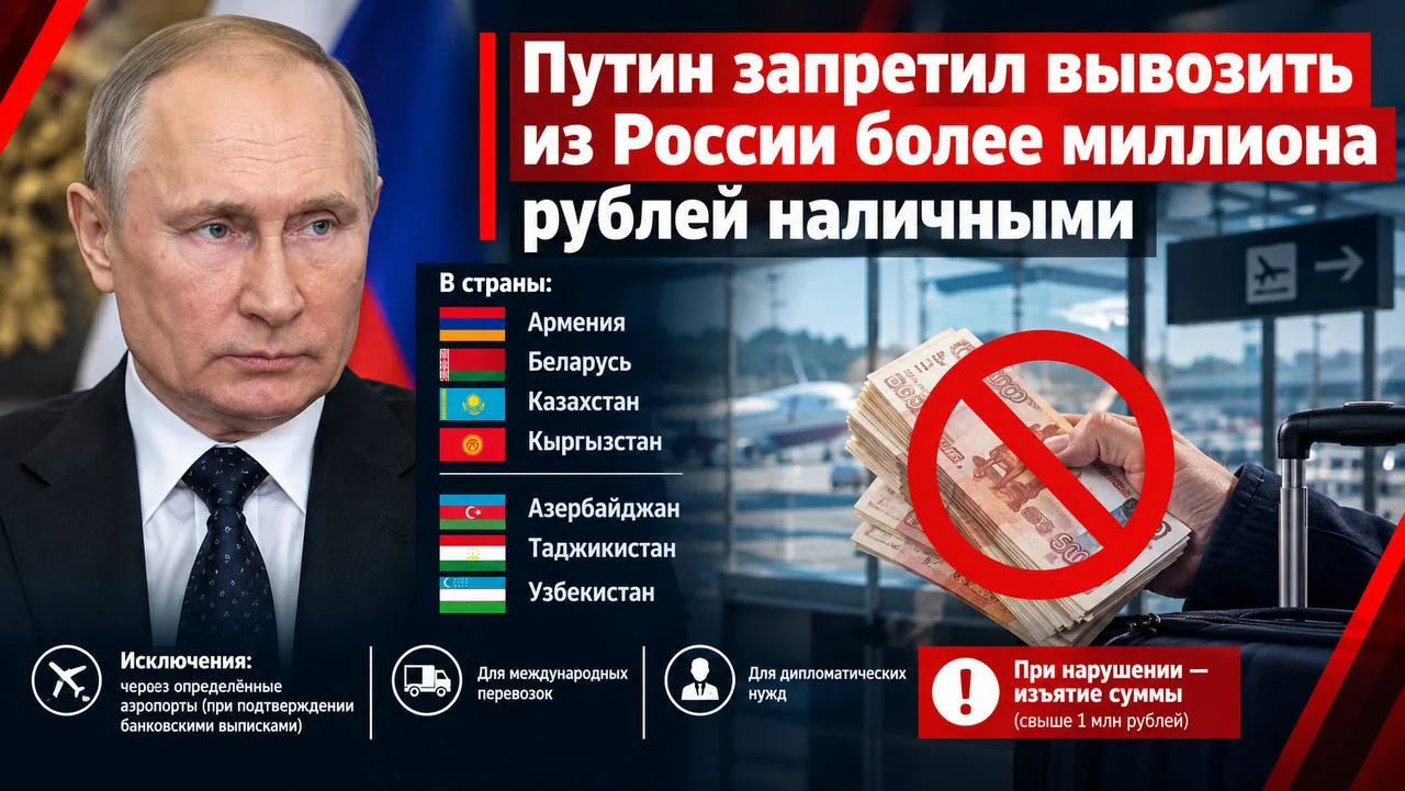 Из России ограничили вывоз наличных рублей в семь стран