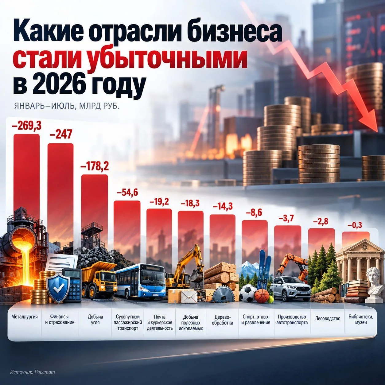 💸 Число убыточных отраслей в российской экономике за год выросло с 3 до 11, пишут «Изв...