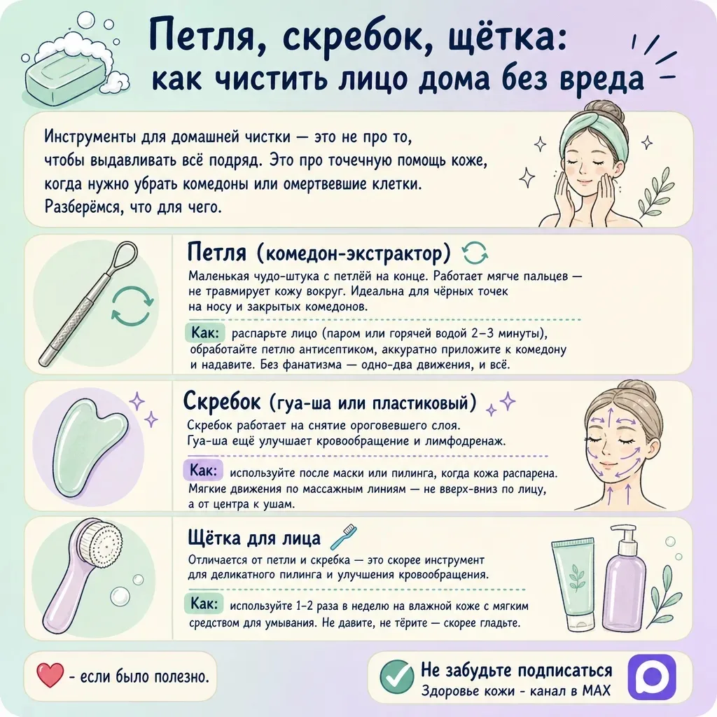 🧼 Петля, скребок, щётка: как чистить лицо дома без вреда