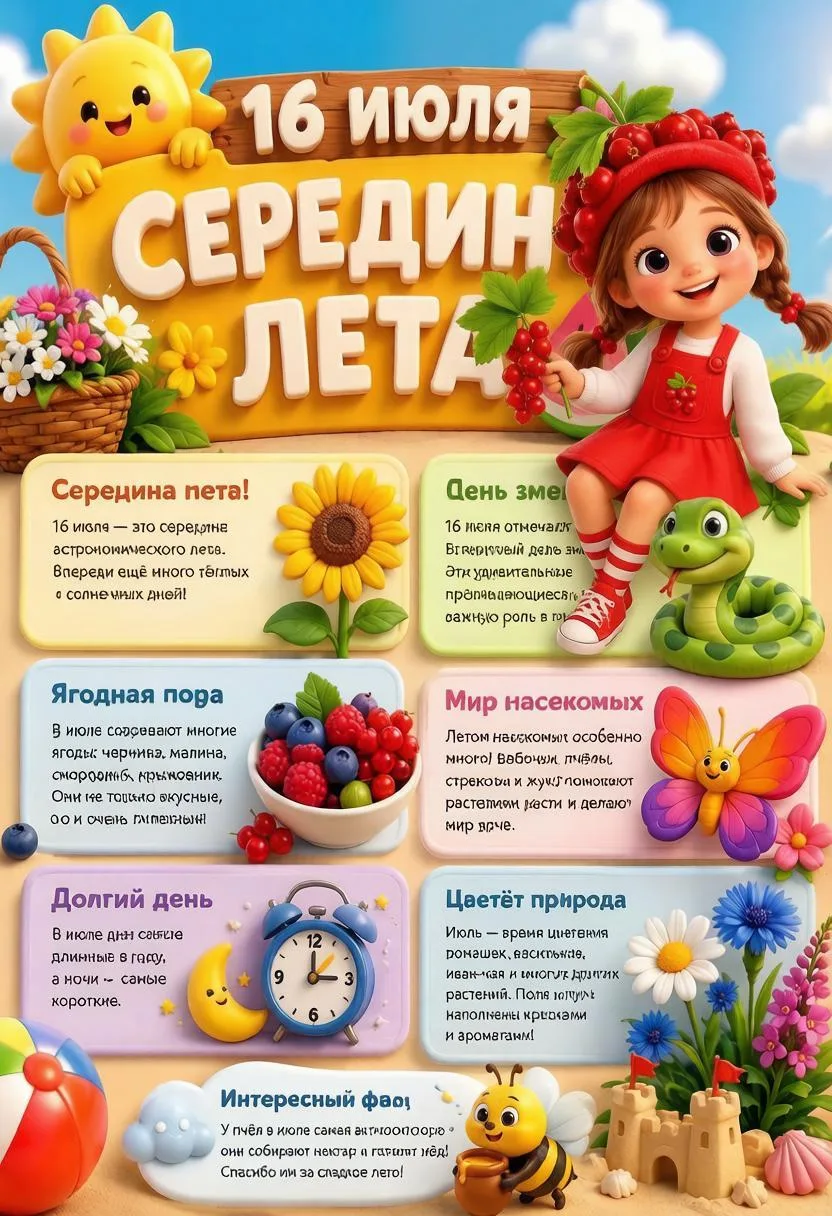☀ 🌈🍓🌼16 июля — официальная середина лета! 🎉🍧🌊

🍒🏖Это значит, что половина запаса солнцезащит
