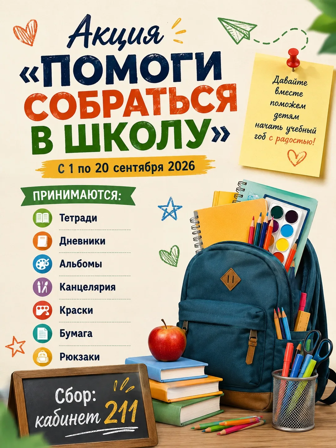 🌟 В нашей школе объявляется акция «Помоги собраться в школу»!