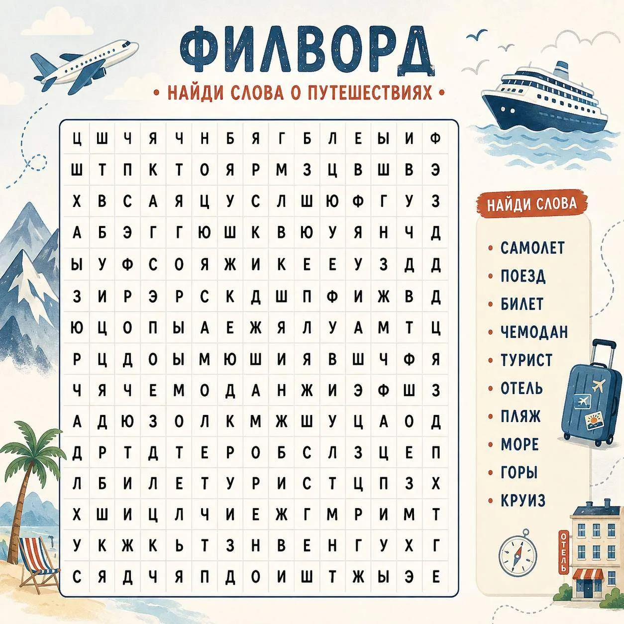 ✈️ Любите путешествия? Тогда этот филворд точно для вас!