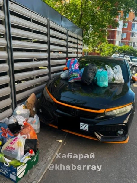 Вот такой неприятный сюрприз ждал накануне хабаровчанина, припаркованного у мусорных баков на Волоча
