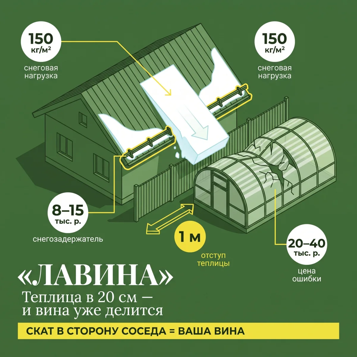 ❄️ Снег сошёл на соседскую теплицу: чья вина и что доказывать