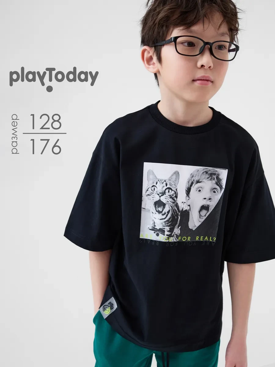 ⚡️ Футболка черная оверсайз для подростка, PlayToday