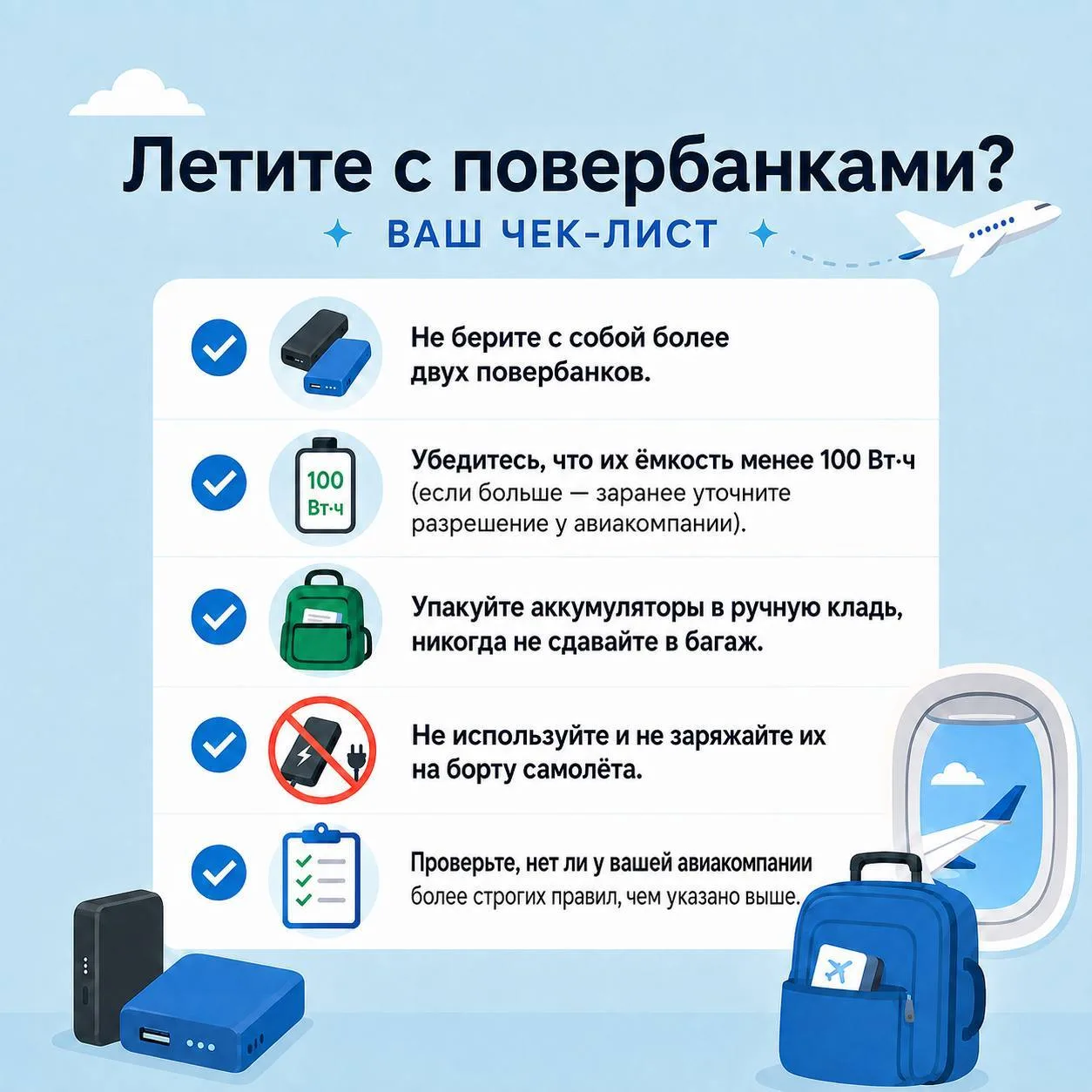Заметили, что в самолётах теперь просят отключать повербанки? 🧐