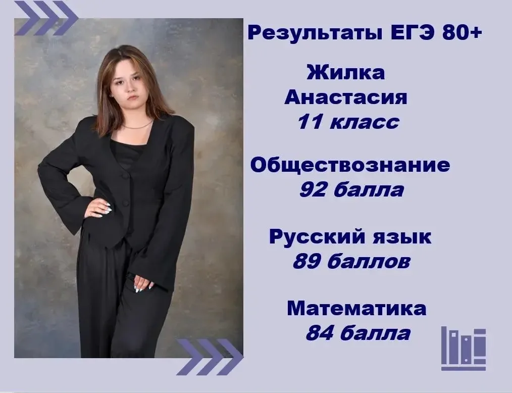 🎉🎊 Поздравляем Анастасию Жилка, ученицу 11 класса, с прекрасным результатом ЕГЭ! Этот экзамен стал