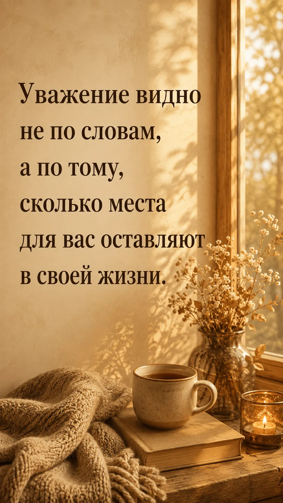 Уважение видно не по словам, а по тому, сколько места для вас оставляют в своей жизни.