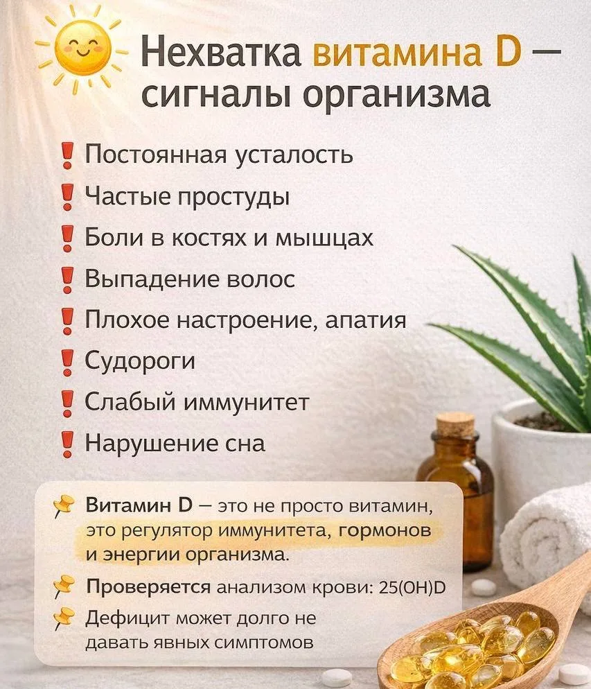 ☀️ Симптомы нехватки витамина D.