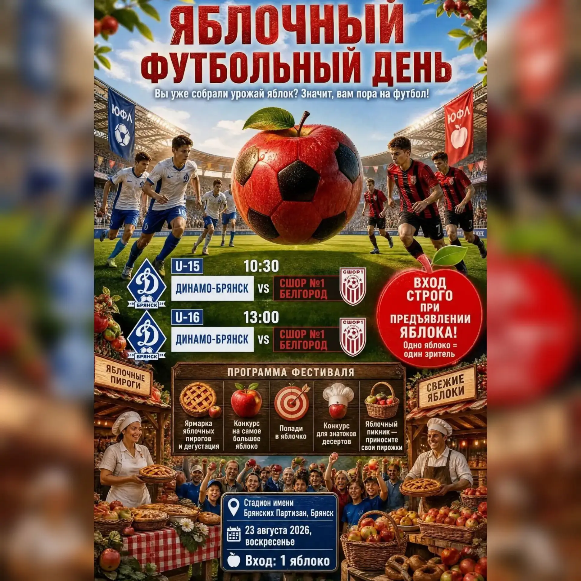 Брянцев приглашают на футбольные матчи с ароматом яблок