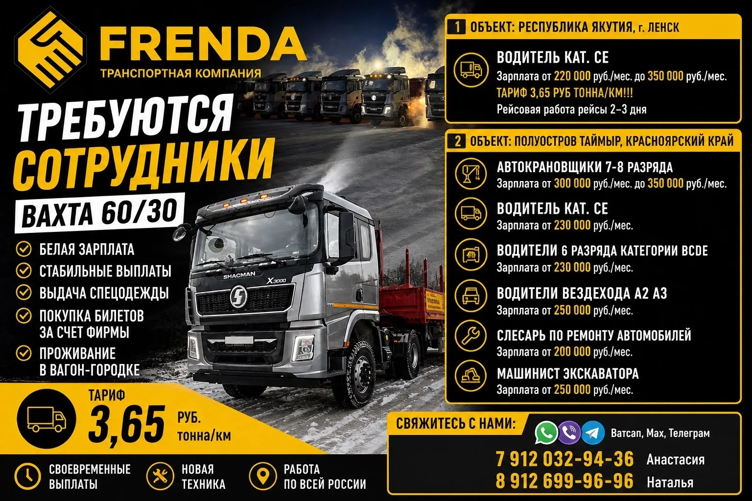Приглашаем на работу : 

8(912)032-94-36
8(912)699-96-96

Заполните анкету и перезвоним 

https://vk