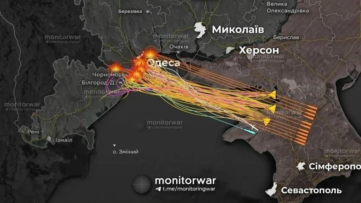 🔴🔴🔴🔴🔴 Мониторинговые каналы визуализировали ночной удар по Одесской области на кар...
