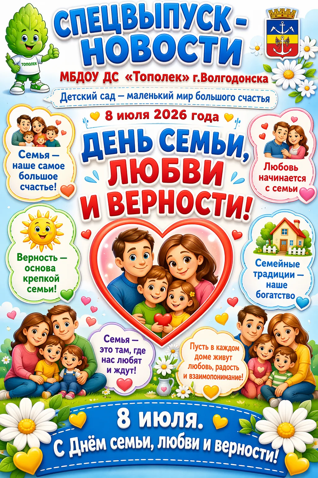 Администрация МБДОУ ДС «Тополек» г.Волгодонска сердечно поздравляет всех с праздником семьи, любви и