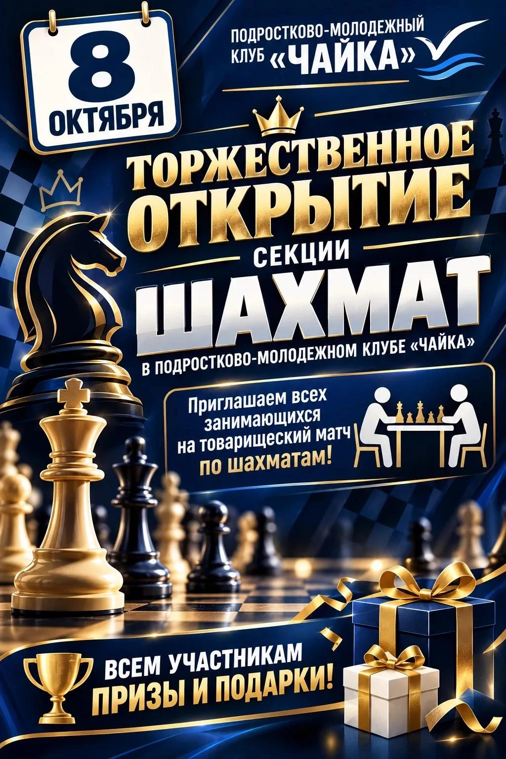 Секция шахмат скоро откроется — приглашаем на торжество!