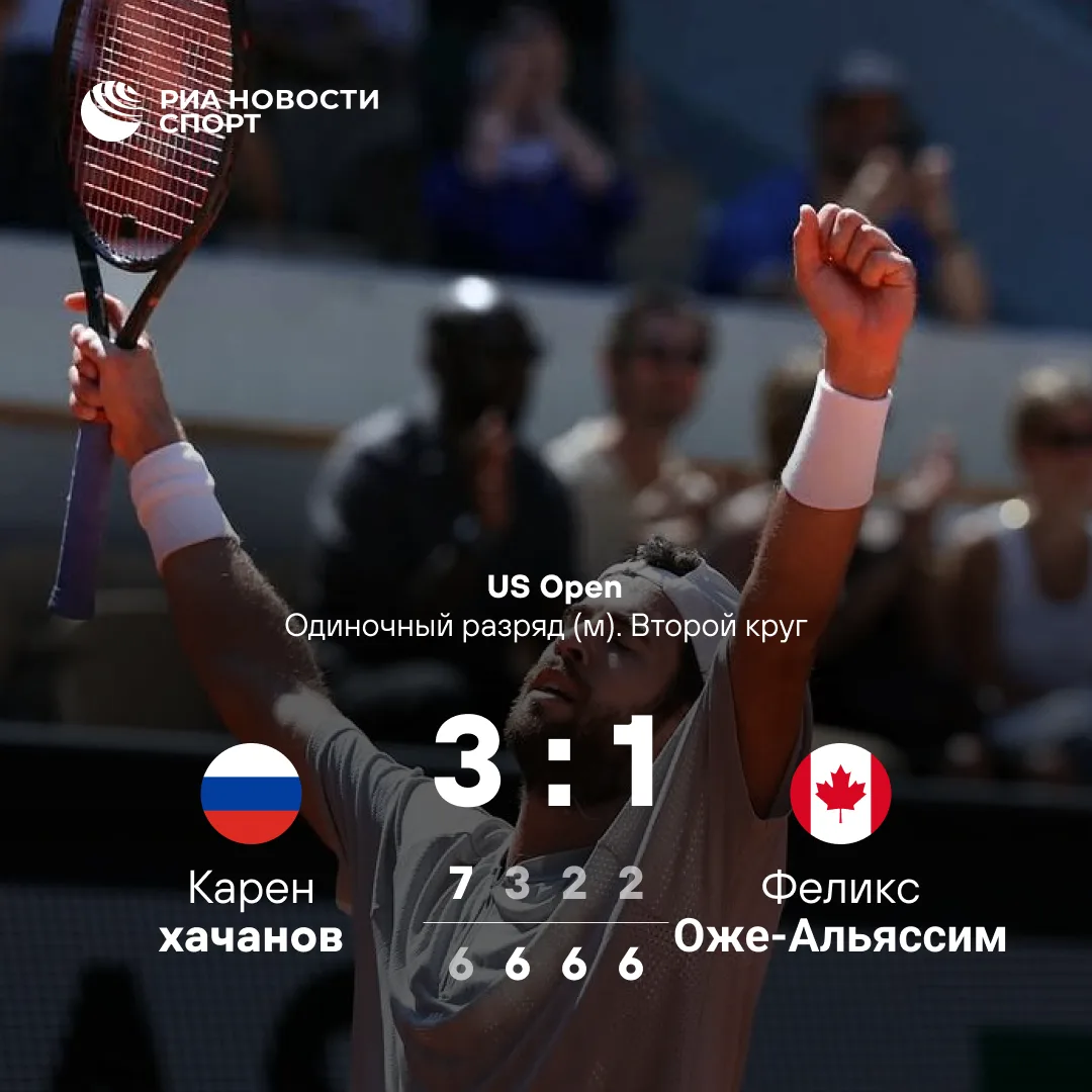 🎾 Хачанов обыграл четвертую ракетку мира Оже-Альяссима во втором круге US Open