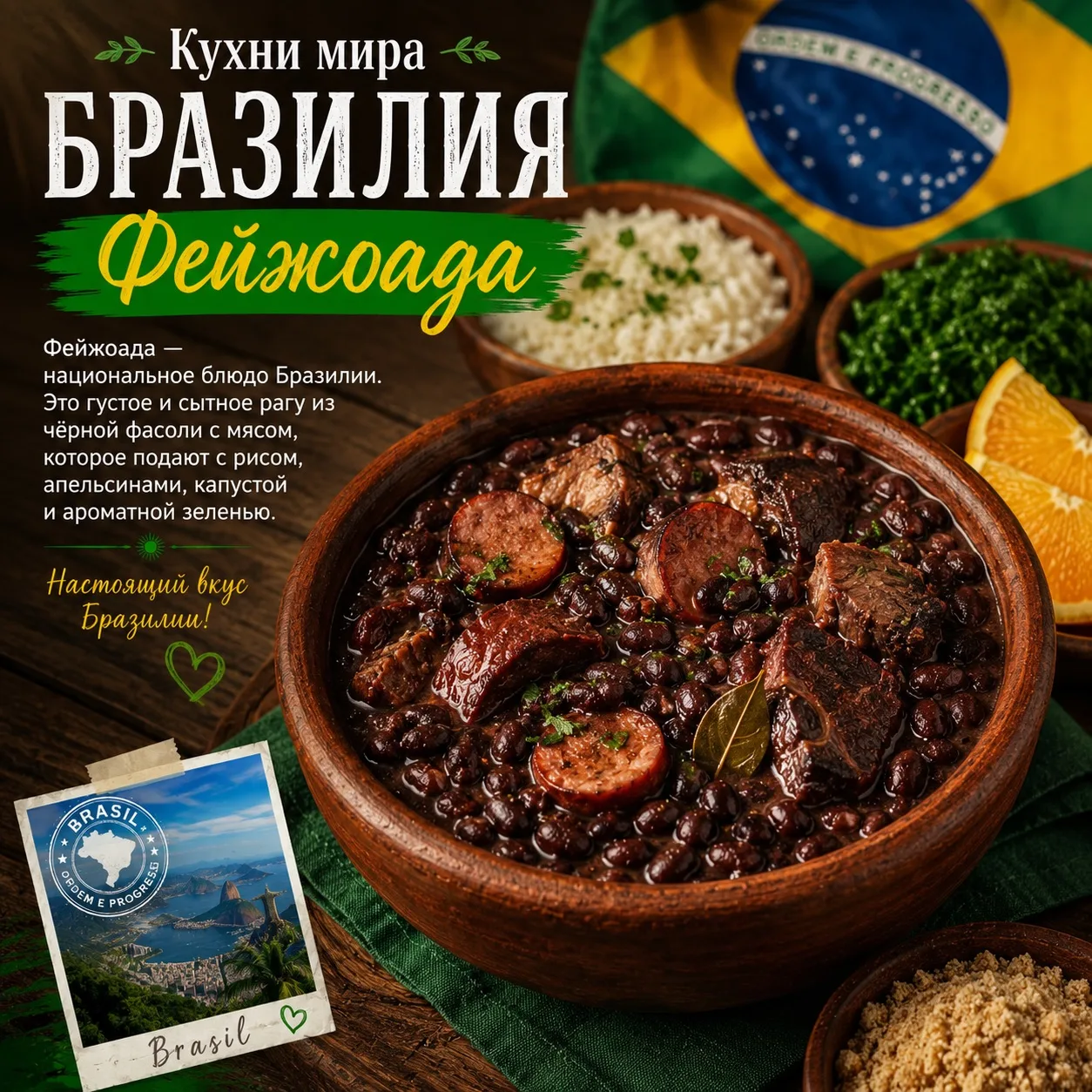 Кухни мира — Бразилия
Фейжоада

Фейжоада — одно из самых известных блюд бразильской кухни и настоящи
