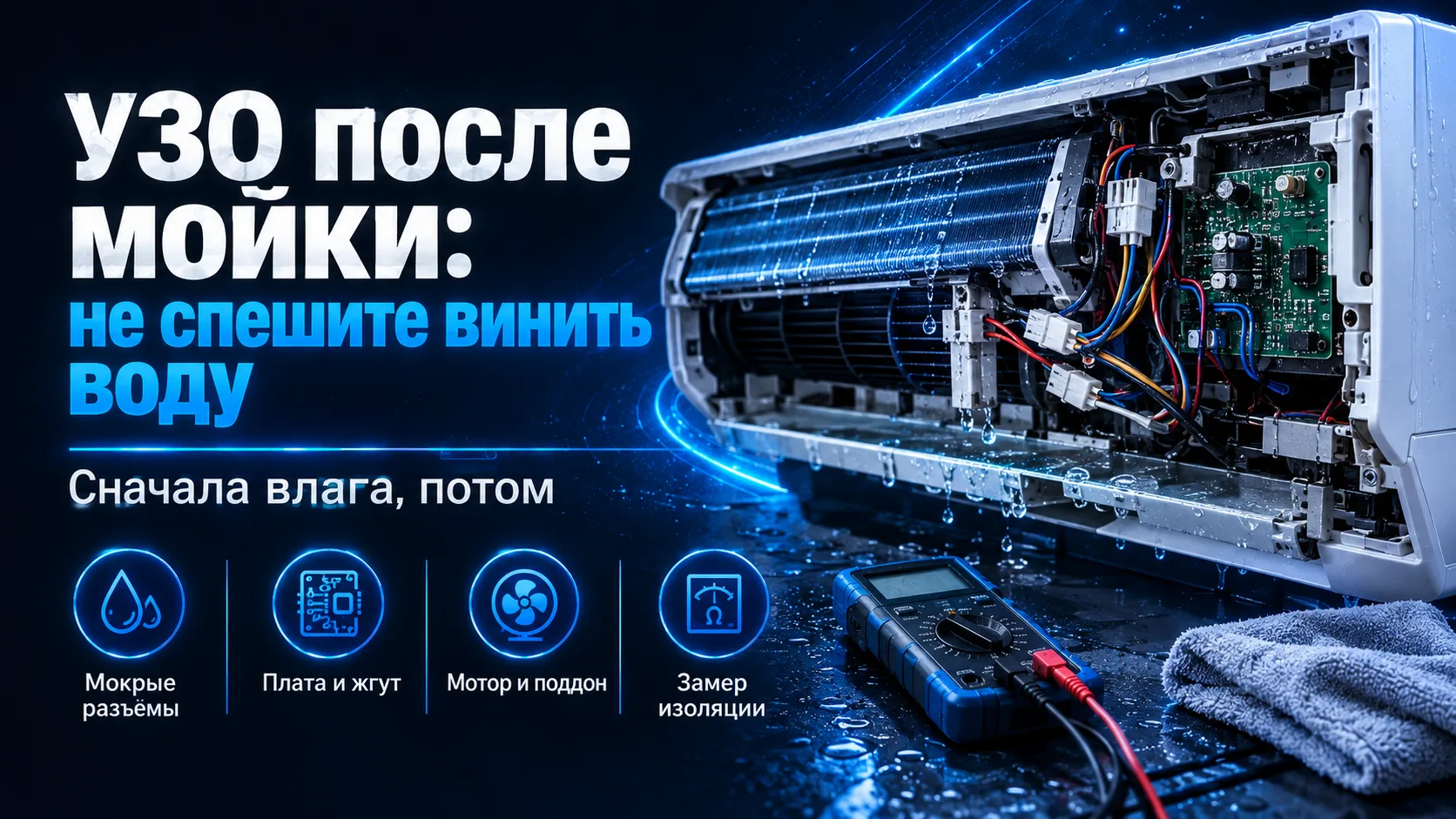 После мойки кондиционер сразу выбивает УЗО — и первая мысль обычно одна: внутри осталас...