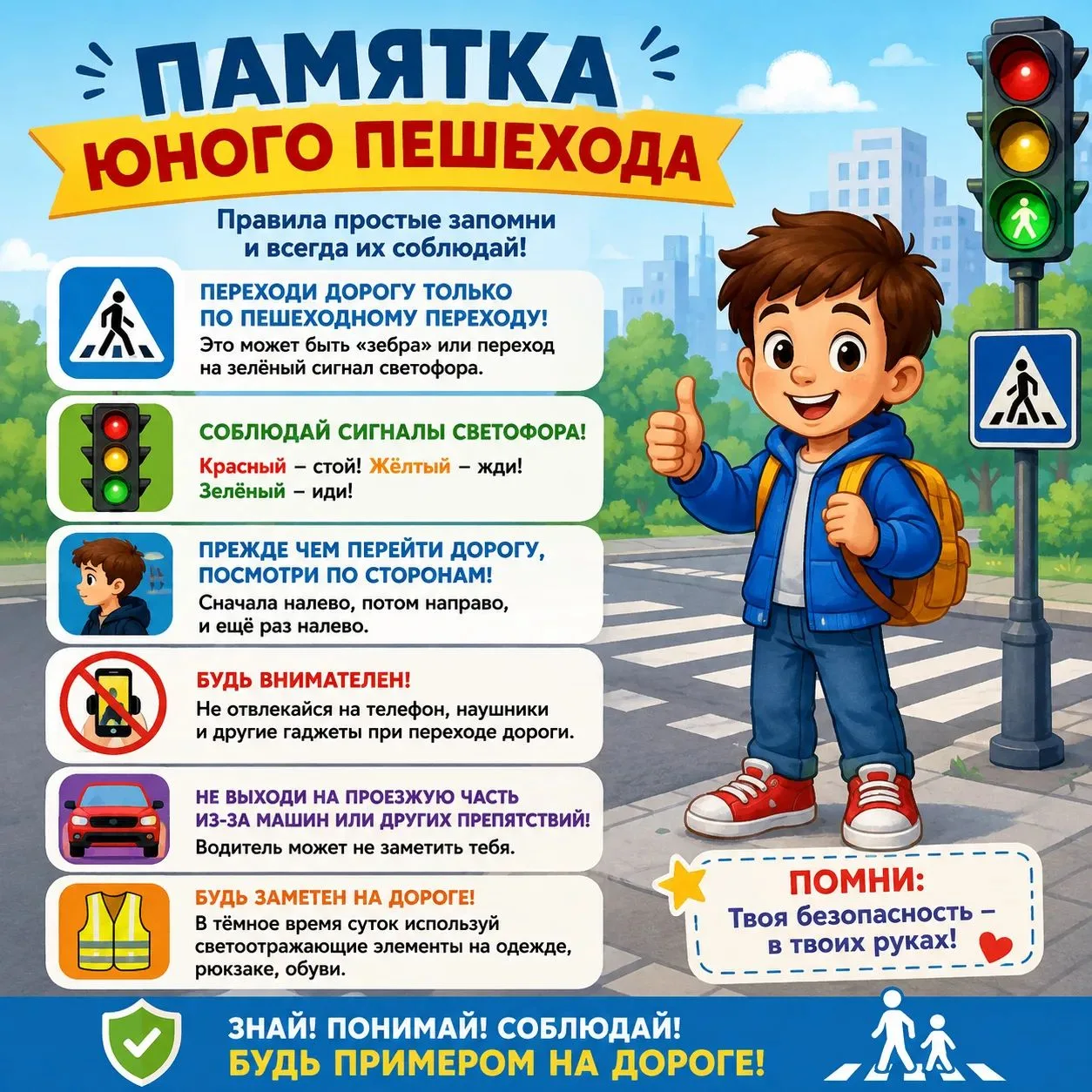 🚦 ПАМЯТКА ЮНОГО ПЕШЕХОДА
