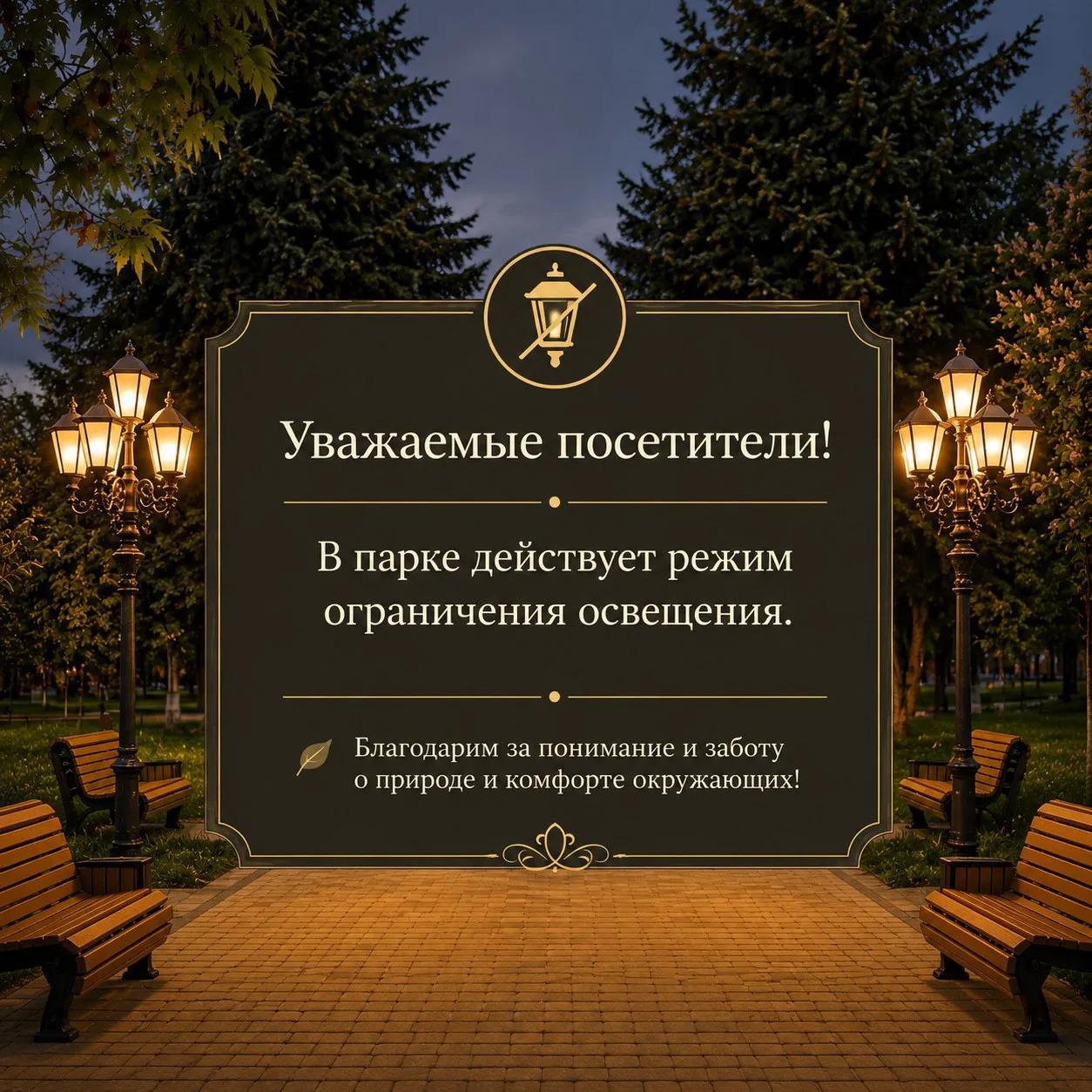 ⚡️В настоящее время в центральном парке г. Сунжа  действует режим  ограничения освещени...