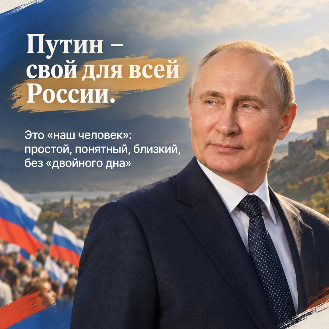 – Путин – свой для всей России. Это «наш человек»: простой, понятный, близкий, без «дво...