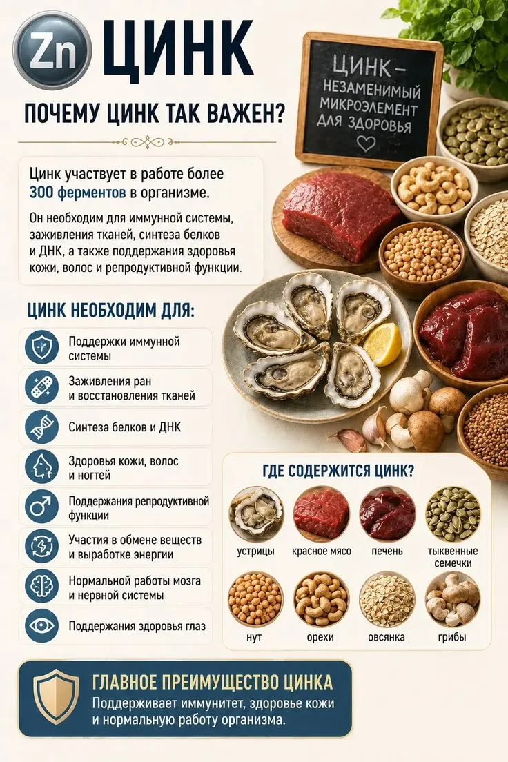 🧬 Цинк — это один из ключевых микроэлементов, без которого невозможно представить здоровую иммунную