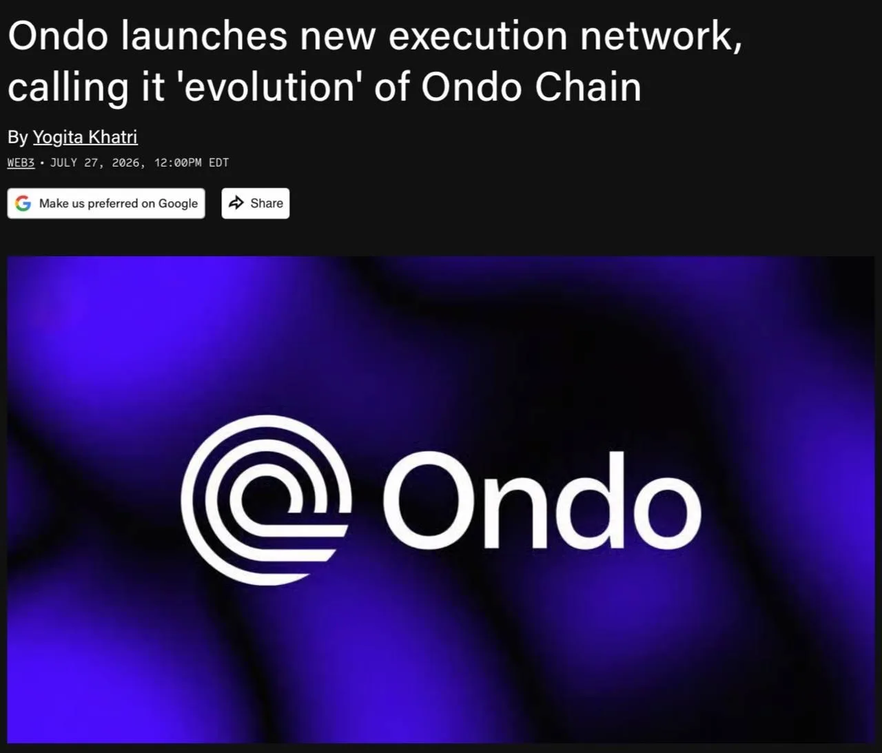 Ondo Finance представила Ondo Network — инновационную платформу для исполнения ордеров, которая соче