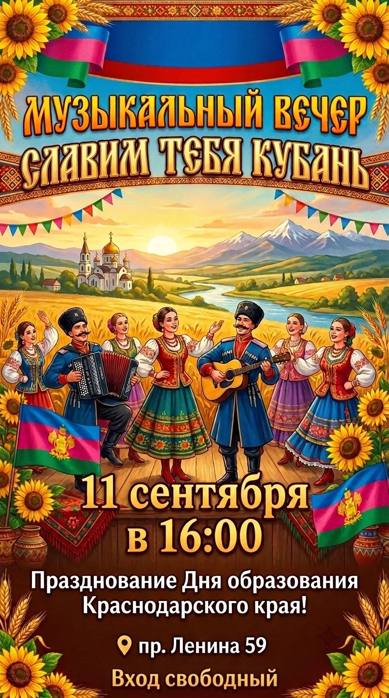 🎶 Музыкальный вечер «Славим тебя, Кубань!»