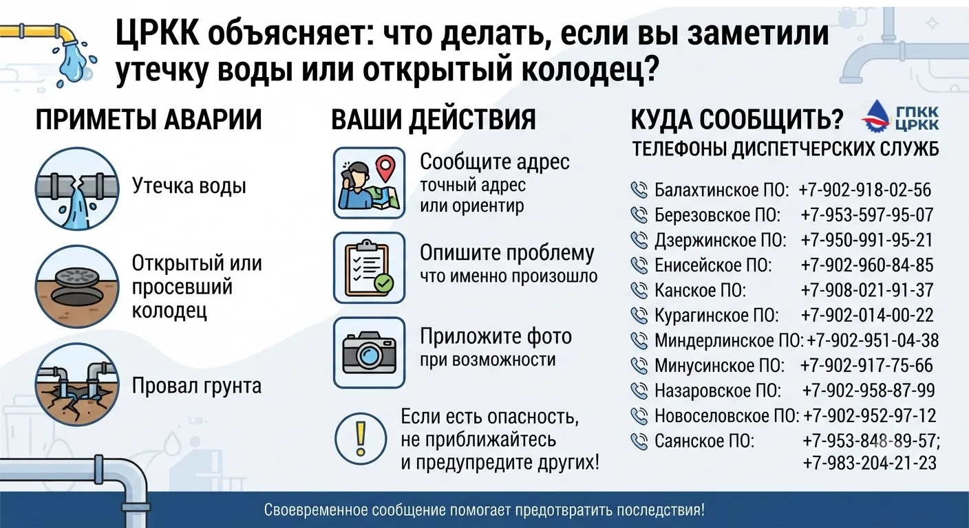 ЦРКК объясняет: что делать, если вы заметили утечку воды или открытый колодец?