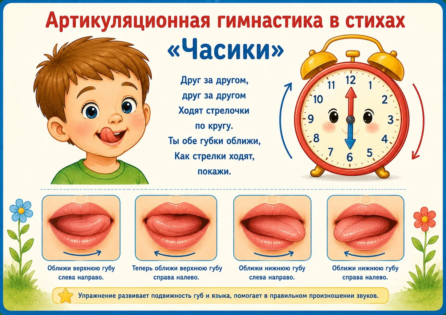 ✨ Артикуляционная гимнастика в стихах — развиваем речь играя!

Чтобы речь ребёнка была чёткой, краси