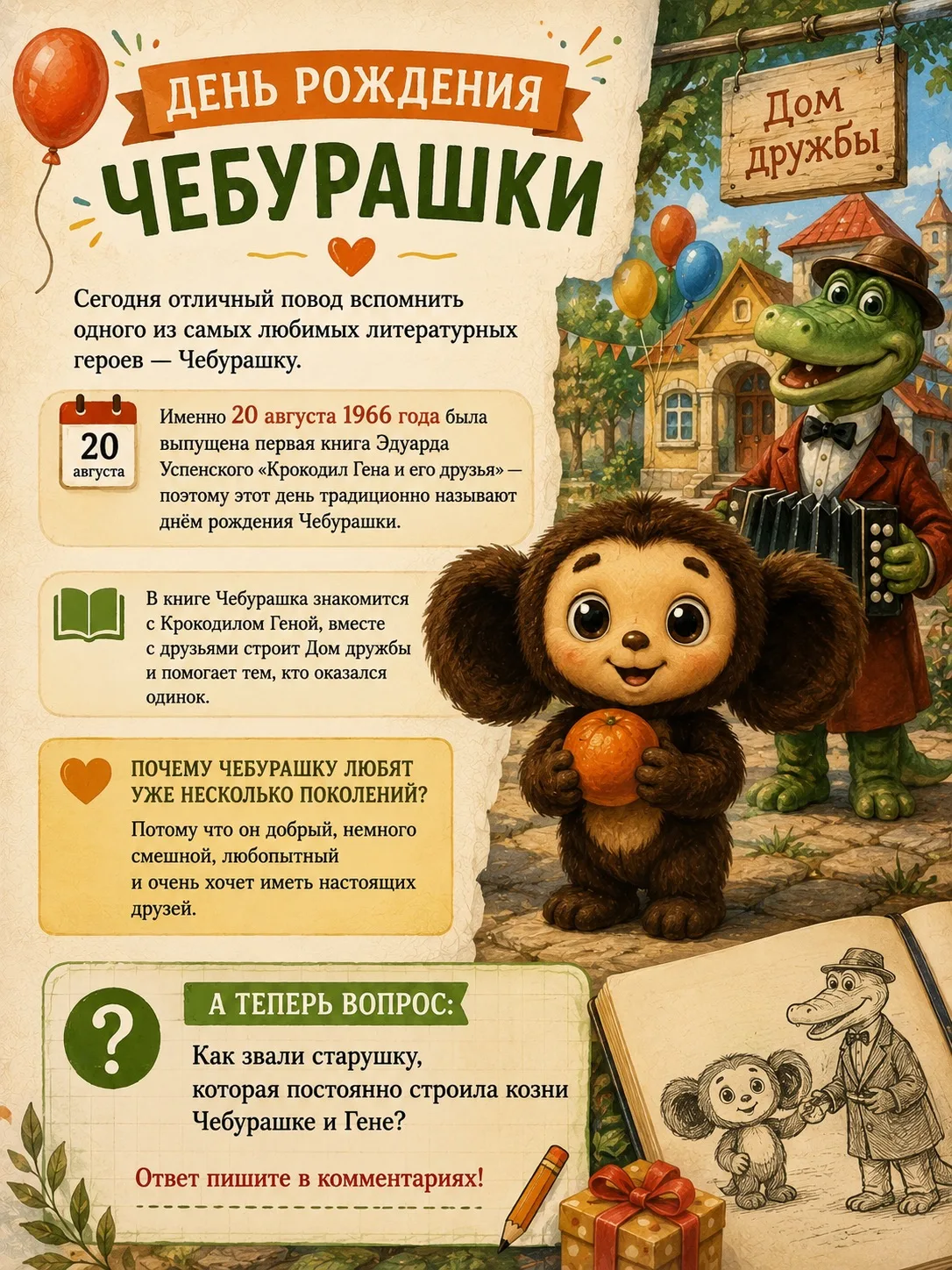 🐊 День рождения Чебурашки