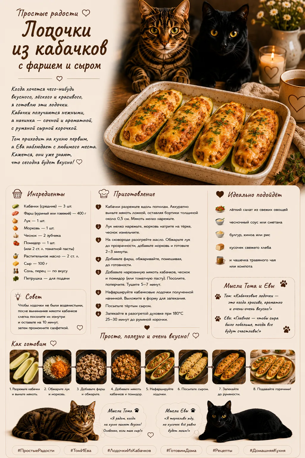 🥒 «Лодочки из кабачков с фаршем и сыром»
