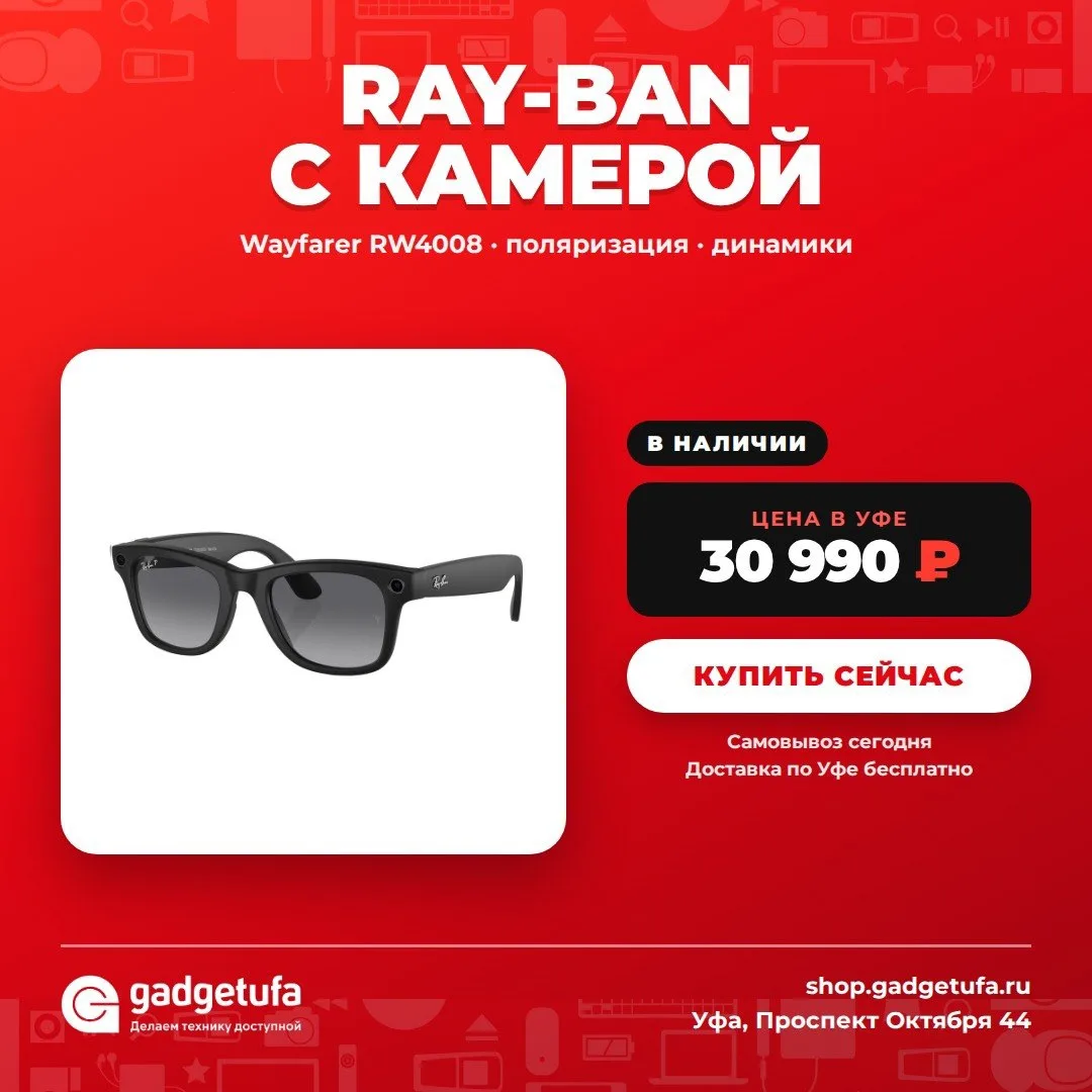 Ray-Ban Wayfarer RW4008 — камера в классической оправе
