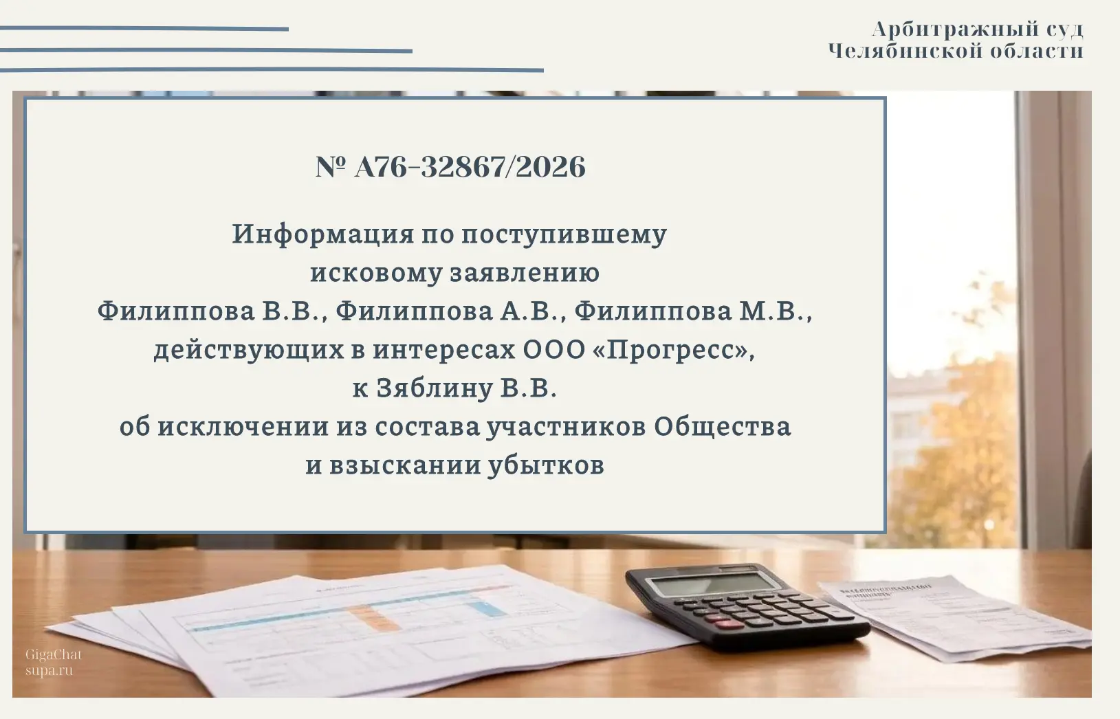 Информация по поступившему исковому заявлению