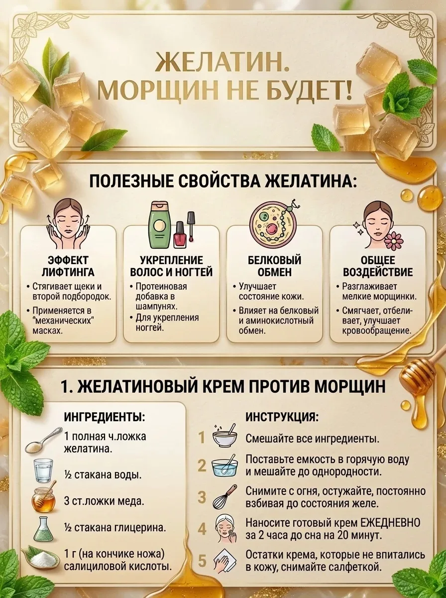 Утренний уход с желатином: секрет сияющей кожи! 🌟